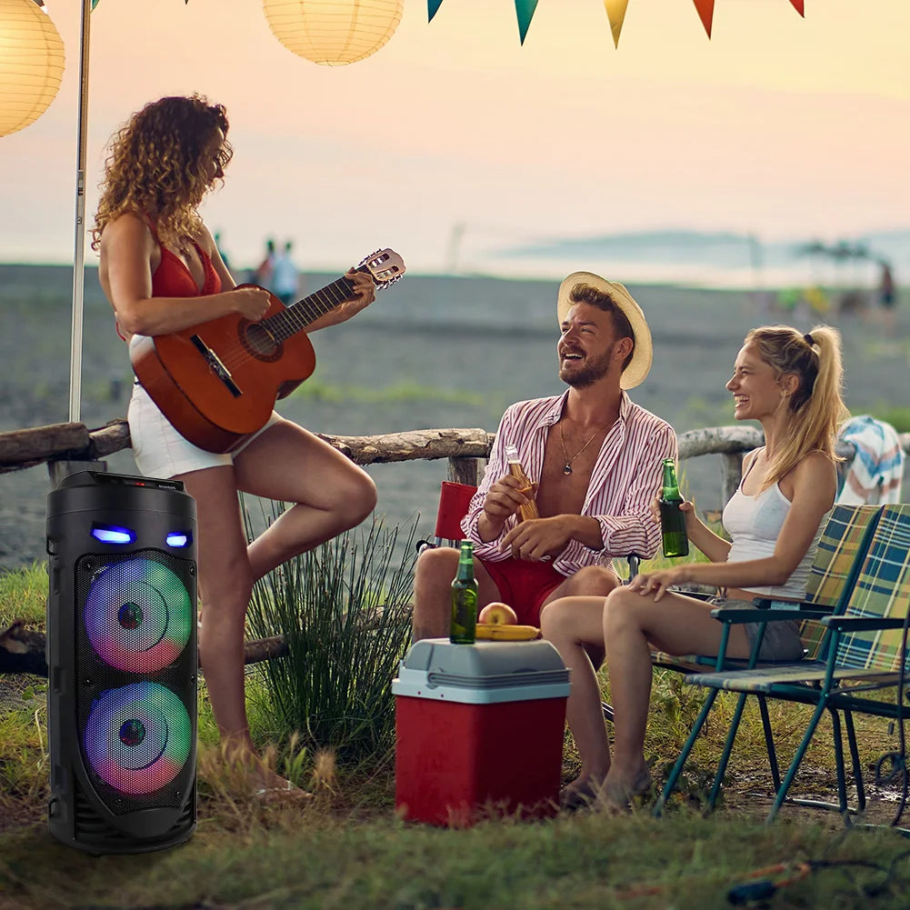 Bluetooth-Compatible Speaker Portable Speaker with Double Subwoofer Deep Bass Lights Loud Boombox Support USB/TF/AUX/FM/BT/MIC