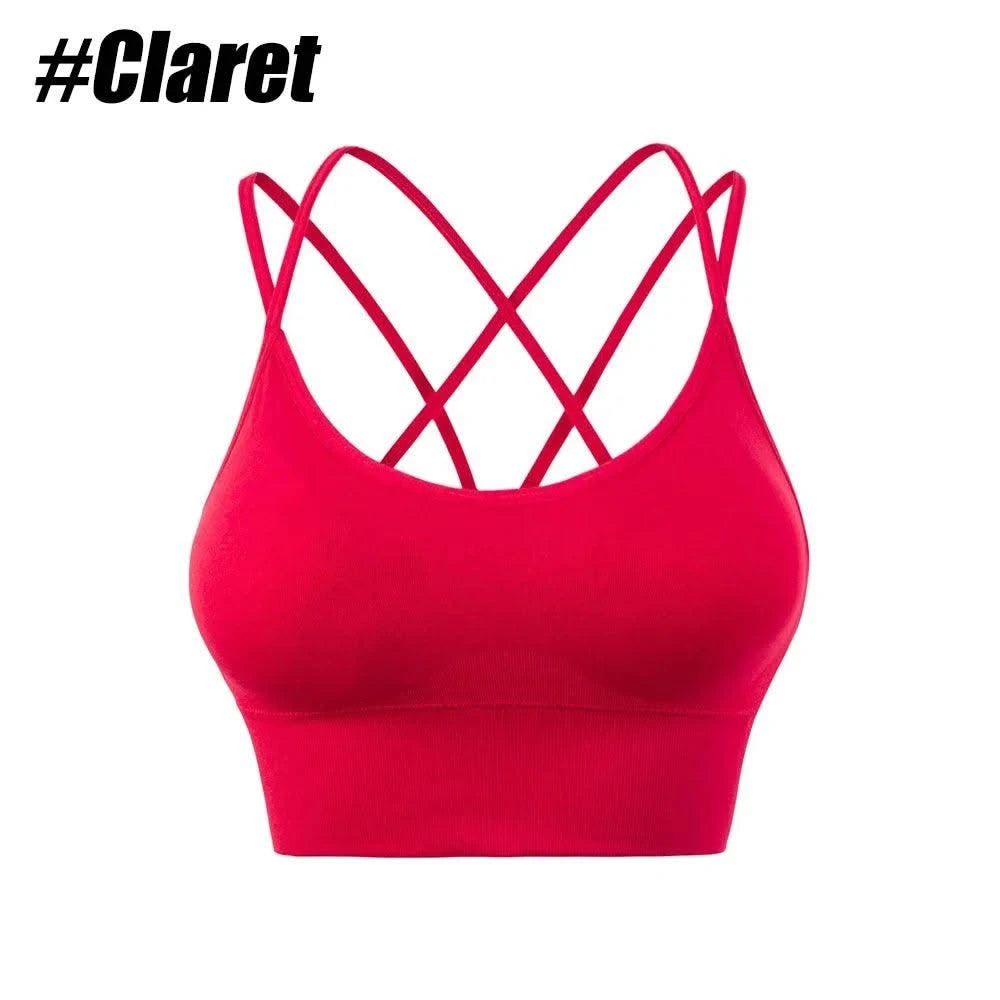 Women Strappy Sports Bras Padded Fitness Yoga Vest