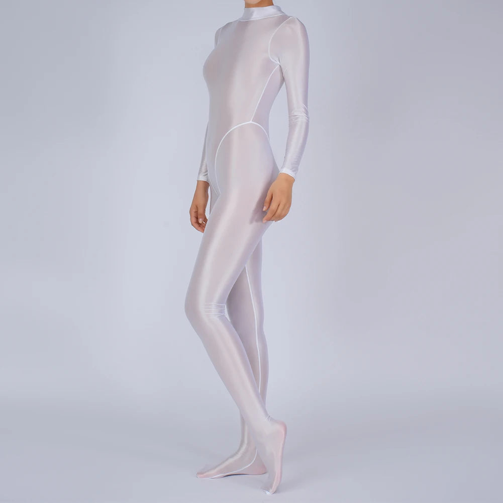 Sexy Womens Glossy Shiny Silky Tights Swimsuit Leggings Bodysuit Jumpsuit Ladies Elasticity Breathable Leotard Sleeping Romper