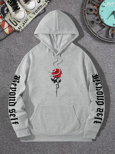 Rose Artistic Letter Printed Hoodies Casual Street Women Sweatshirts Comfortable Fleece Pullover Crewneck Loose Female Clothes