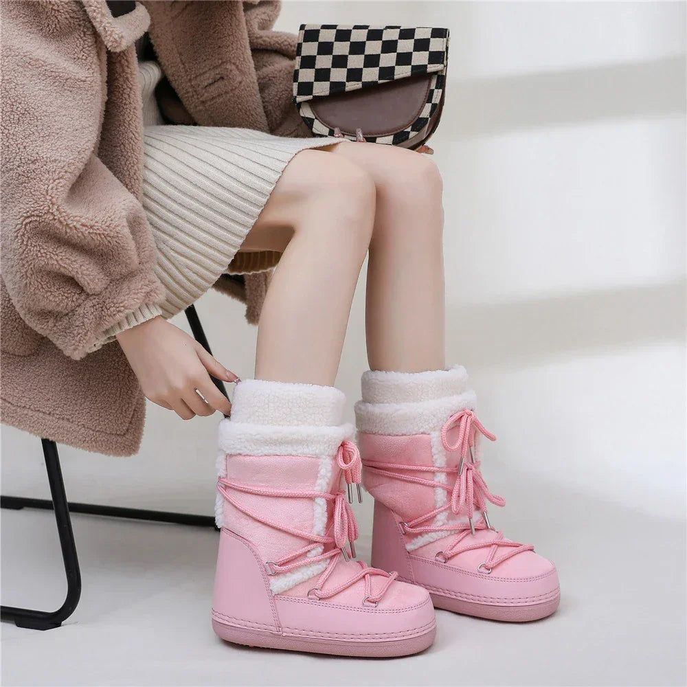 Snow Boots for Women Hairy Fuzzy Fluffy Furry Fur Boots 2025 Winter Boots for Women Waterprrof Pink Black White Fur Snow Boots