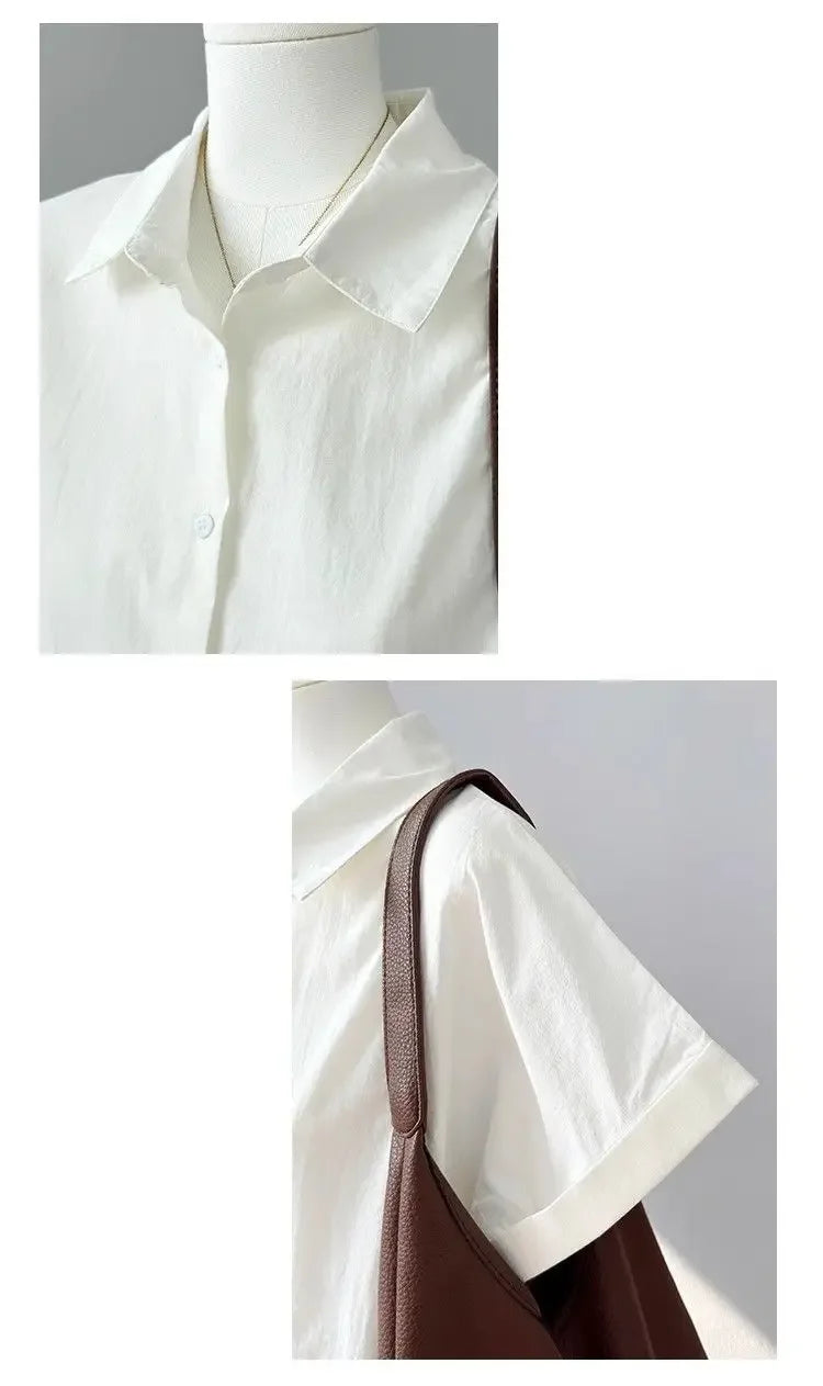 Women Clothing Summer Fashion Casual Button Solid Color Polo Collar Female Simplicity Temperament Appear Thin Short Sleeve Tops