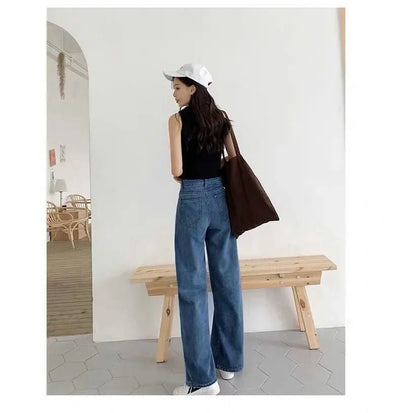 Loose Straight Cylinder Women Jeans High Waist Slimming Long Pants Trendy Cotton Fabric Comfortable Casual Style