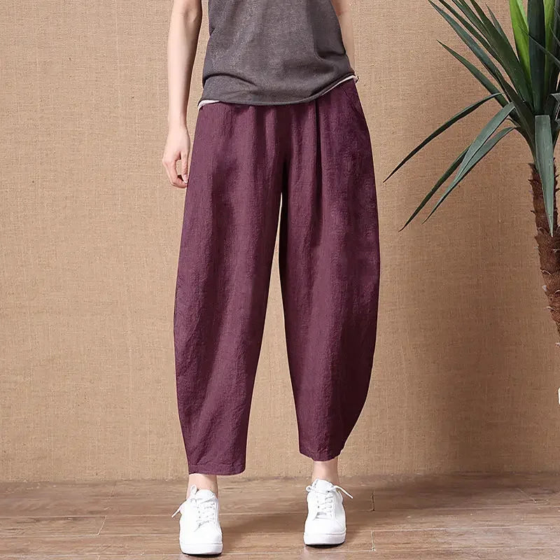 Oversize Pants Summer Thin Nine Points Loose Korean Fashion Women's Clothing Cotton Linen Middle Waist All-match Women's Pants