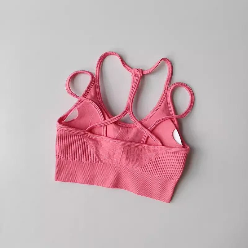 Women Breathable Sports Bra Shockproof Fitness Tops Gym Crop Top Brassiere Push Up Sport Bras Gym Workout Top Seamless Yoga Bra