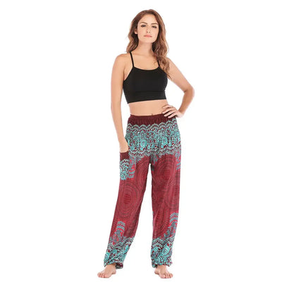 Women's Yoga Pants Printed Ethnic Style Loose Yoga Trousers Bloomers High Waist Fitness Sports Crotch Dance Palazzo Sweatpants