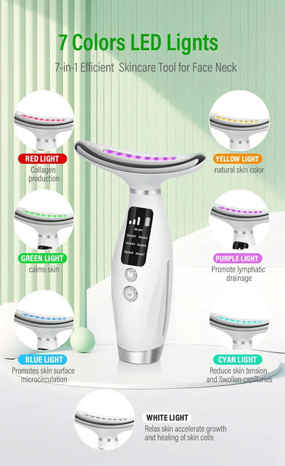 2025 EMS Micro-current Neck Face Beauty Device 7 Color Facial Massager for Enhanced Face Neck and Shoulder Care with Vibrating