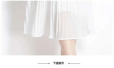 Luxury Evening Dress Women Summer Vacation Short Sleeve Pleated Lace Chiffon Long Dresses White Single Breasted Midi Party Robe