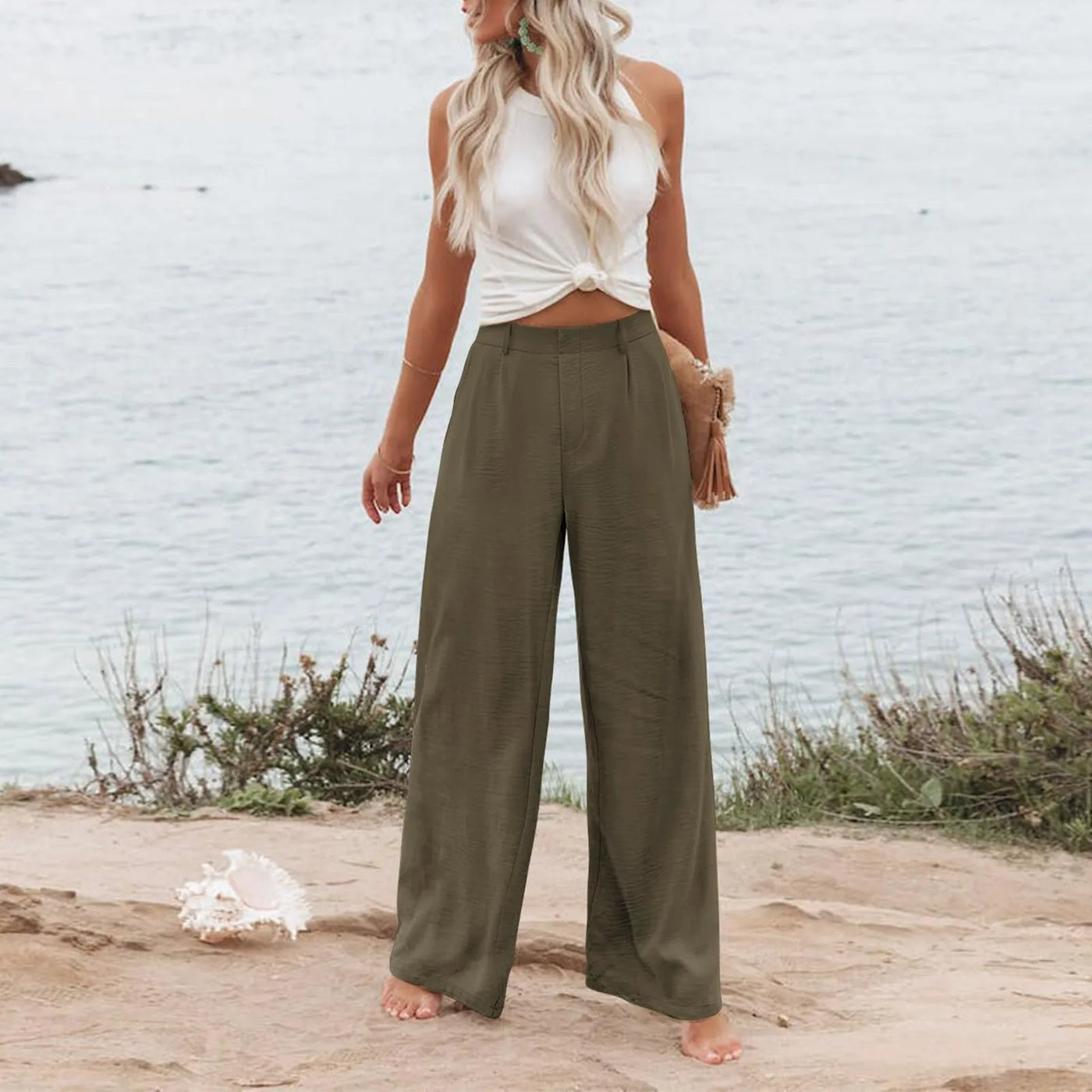 Women's Wide Leg Pants High Elastic Waisted In The Back Business Work Trousers Long Casual Pants Pants for Women Women’s Pants
