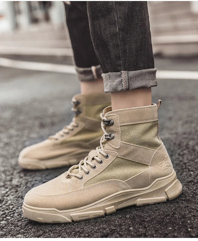 Outdoor Training Men's Tactical Boots High-Top Desert Shoes Camouflage Climbing Hiking Shoes for Men Canvas Platform Ankle Boots