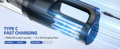 Car Vacuum Portable Cordless18000Pa 2 in 1 Vacuum CleanerAir Duster Handheld Vacuum Cordless Strong Suction Rechargeable