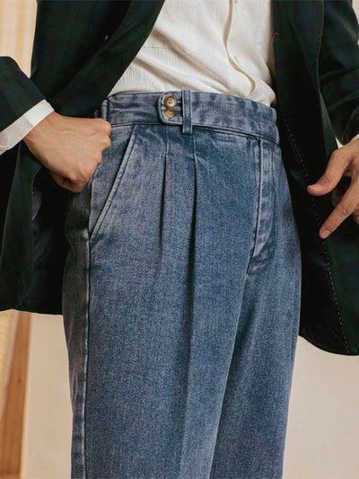 Naples Jean Trousers For Men 2024 Fall Trendy Solid Color Washed Denim Pants Mens Stylish Slim Fit Draped Design Straight Jeans