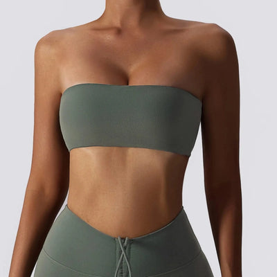 Women Strapless Bra Padded Top Stretchy Fitness Yoga Tops