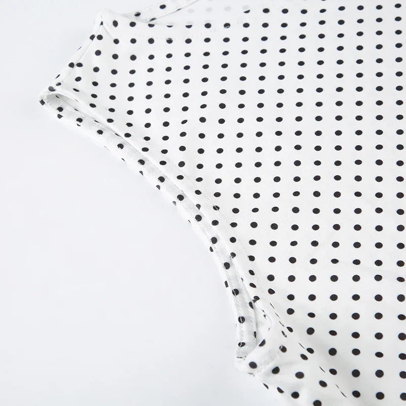 Sleeveless Short Dot Print Women Dresses Slim Fit Elegant Simple Office Lady Trendy Clothes