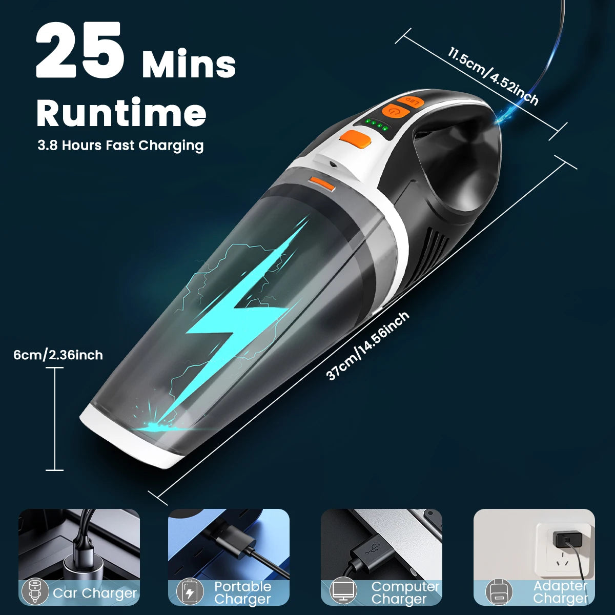 Portable Car Vacuum Cleaner 120w Wireless Lightweight Strong Suction With Lights Small Handheld Vacuum For Car Home Office Pet