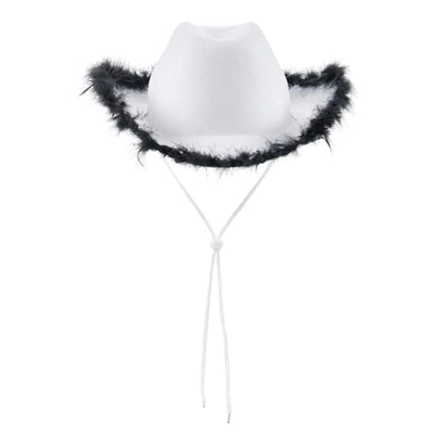 Women's Cowboy Hat, Adult Solid Color Furry Trim Wide Brim Hat Female Cap for Dating Party