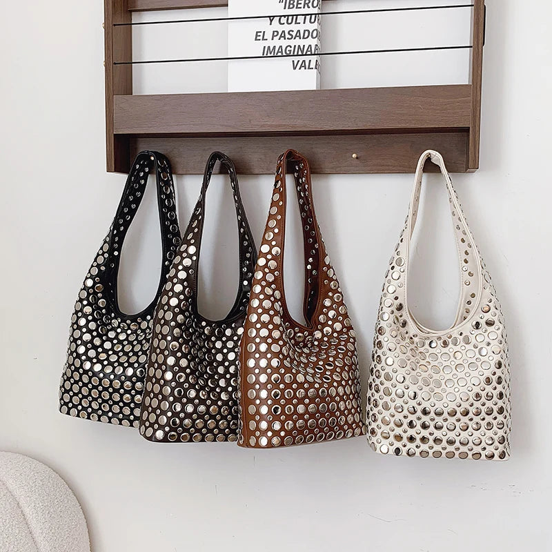 Designer Geometric Shoulder Bag For Women Top Brand Handbag Luxury Shiny Rivet Handmade Evening Clutch Bag Fashion Party Purse