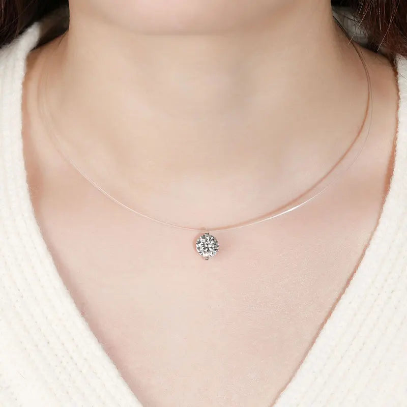 5mm 6.5mm 8mm Moissanite Pendant 925 Silver Solitaire Necklace for Women Invisible Fish Line Chain Jewelry Valentine's Gift 2025