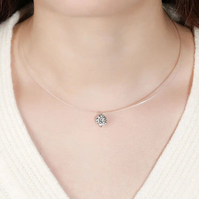 5mm 6.5mm 8mm Moissanite Pendant 925 Silver Solitaire Necklace for Women Invisible Fish Line Chain Jewelry Valentine's Gift 2025