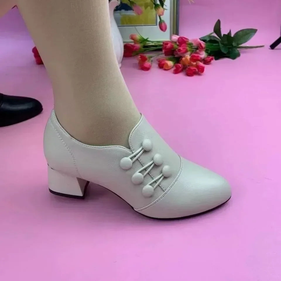 Women's Boots 2025 New Casual Leather Shoes for Women Comfort Office Low Boots Pointed Toe Ladies High Heels Red Wedding Shoes