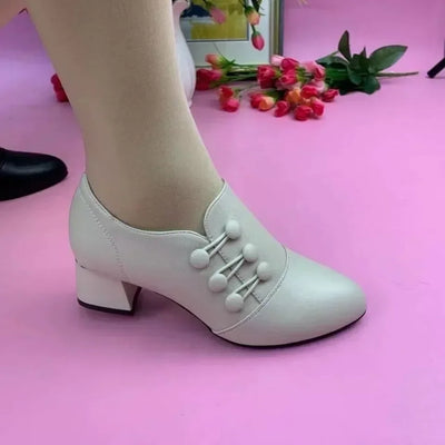 Women's Boots 2025 New Casual Leather Shoes for Women Comfort Office Low Boots Pointed Toe Ladies High Heels Red Wedding Shoes
