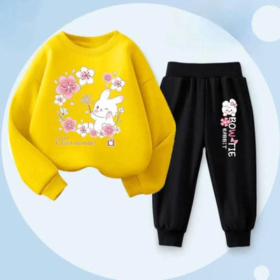 Cute Rabbit Printed Children's Sweatshirt Sweatpants Two Piece Suit |Girls Kids Outdoor Outfits