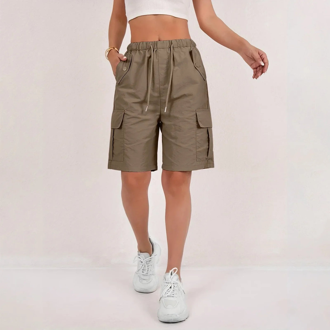 Women Summer Cargo Shorts Solid Casual Pockets Beach Short Pants Harajuku Chic Short Pants All Match Streetwear Bottoms 2025