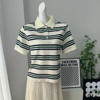 Hirsionsan Polo Neck T Shirt Women Soft Chic Tees 95% Cotton Jumper Clothes Loose Casual Pullover 2025 Summer New Crop Tops