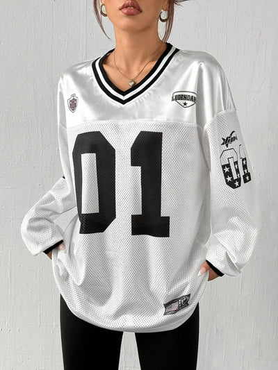 Sporty Activewear Number Printed T Shirt Casual Loose O-Neck Short Sleeve Tees Women 2025 Summer Fashion Streetwear Lady