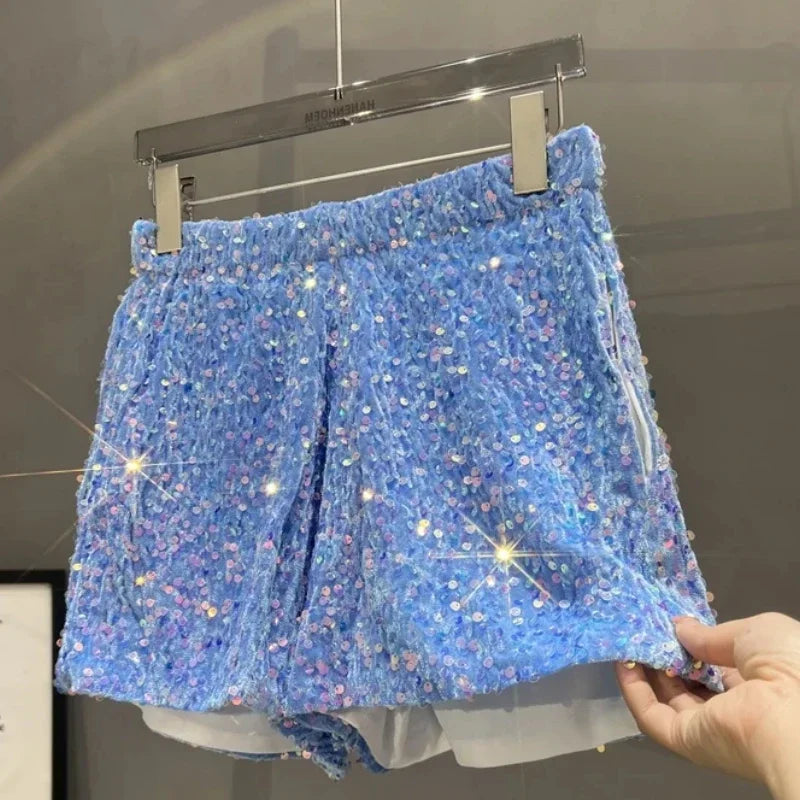 Hot Girl Y2k European and American Style Sequined Shorts Slim Fit Suede Embroidered Sequined Casual Hot Pants for Women