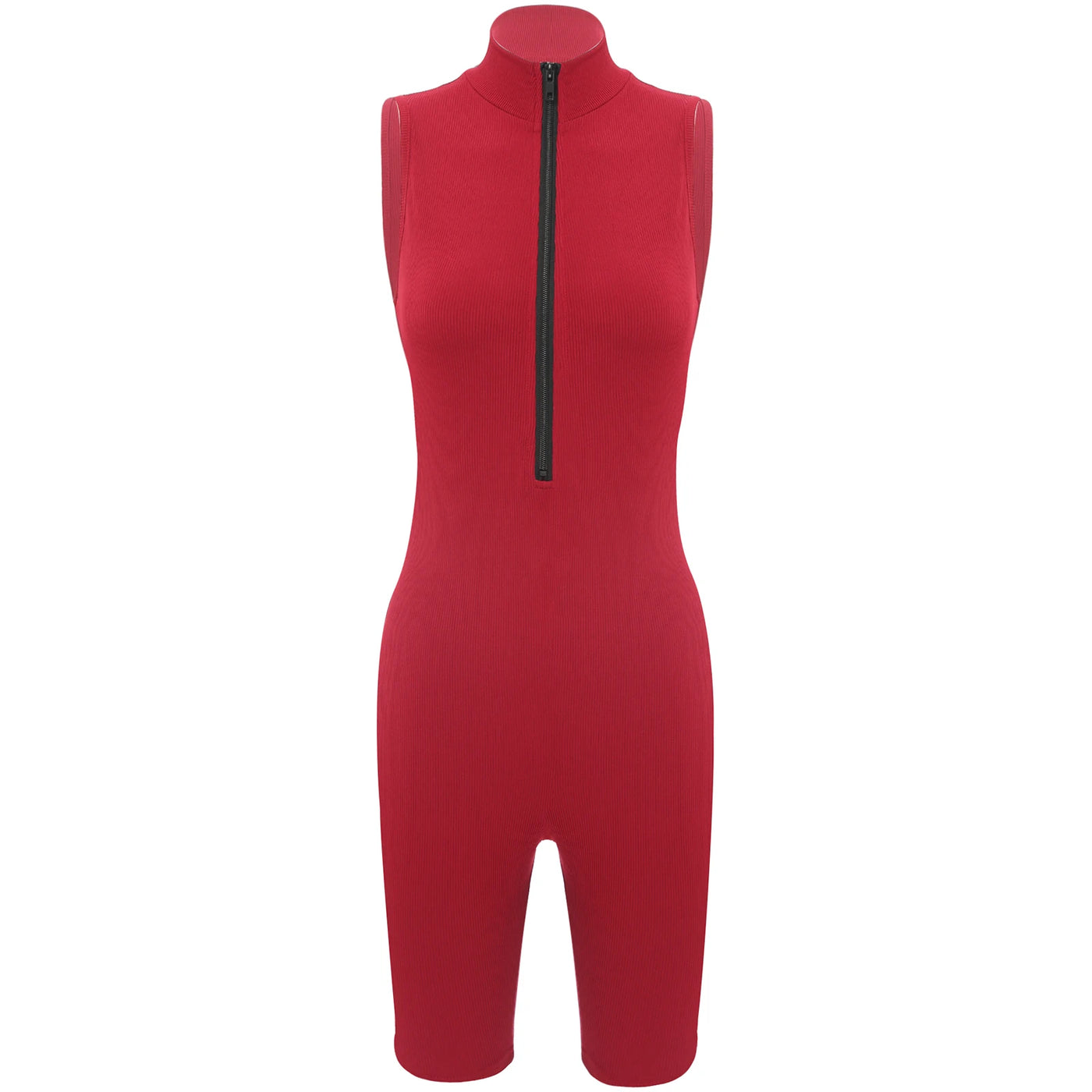 Womens Athletic Tank Bodysuit Sleeveless Front Half Zip Shorts Jumpsuit Leotard Gym Yoga Workout Cycling Sportswear Swimsuit