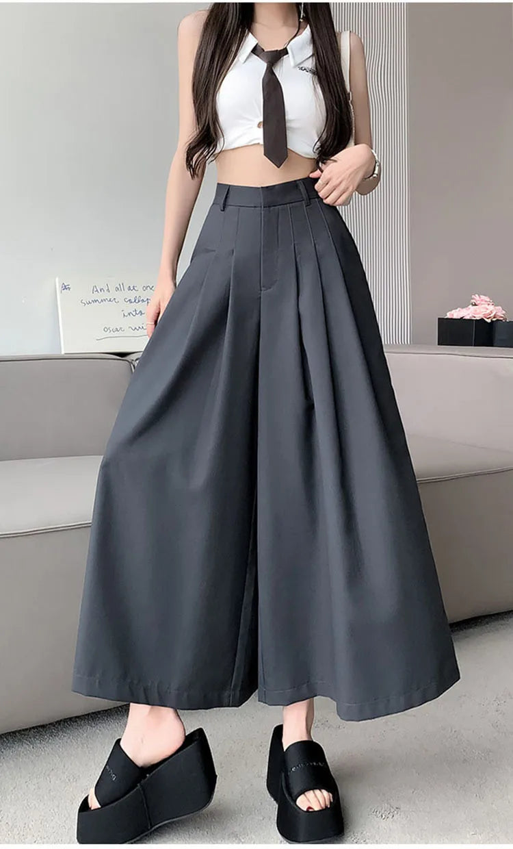 Oversize Wide Leg Pants For Women Gathered Waist Spliced Ruched Casual Solid Long Trousers Female Clothing Summer