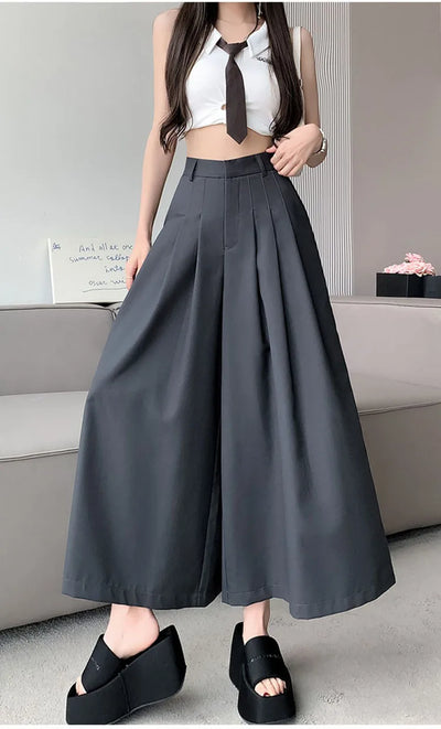 Oversize Wide Leg Pants For Women Gathered Waist Spliced Ruched Casual Solid Long Trousers Female Clothing Summer