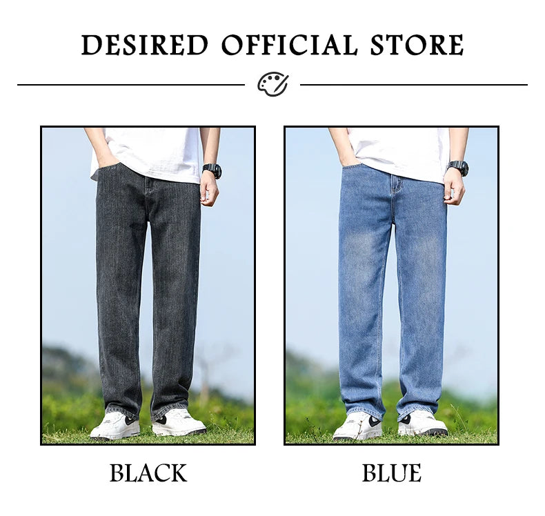 Men's Straight-Leg Jeans, Minimalist for All Seasons, Loose with Drape, Narrow-Wide Leg, Retro Casual Long Pants, Sizes 28-38