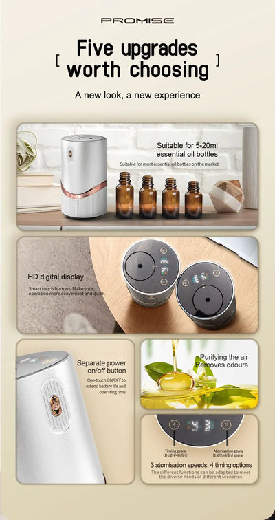 Car Diffuser Car Air Fresheners Room Fragrance Diffuser HD Digital Display Portable Waterless Diffuser For Home Office Bedroom