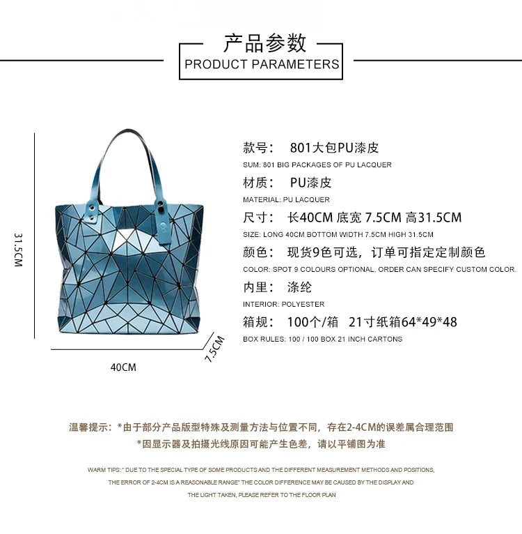 New Luxury Handbags Women Bags Designer Beach Large Tote Hologram Shoulder Bag Sac A Main Geometric Bag Bolsa Feminina Silver