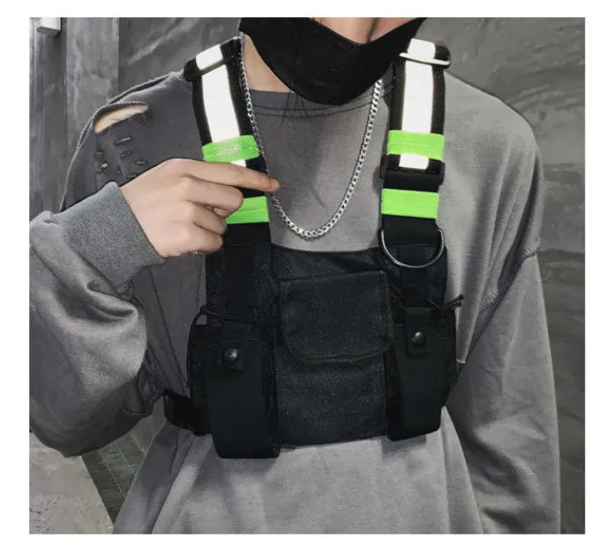 Multi-pocket Vest Bag for Men, Reflective Chest Bags, outdoor sport backpack сумка мужская bolso hombre bag for men mochilas 가방