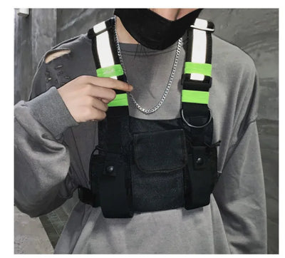 Multi-pocket Vest Bag for Men, Reflective Chest Bags, outdoor sport backpack сумка мужская bolso hombre bag for men mochilas 가방