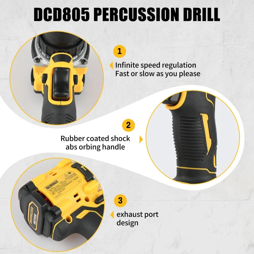 2025 DEWALT DCD805 20V Power Tools Brushless Impact Drill Cordless Electric Screwdriver Multi-Function Hand Drill
