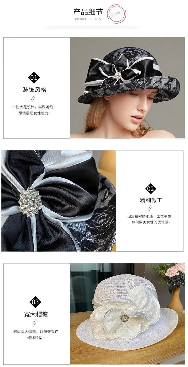 linen rolled edge small top hat for women's British retro fashion hat summer mesh breathable sun protection and sunshade hat