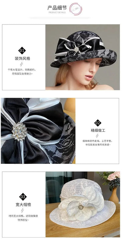 linen rolled edge small top hat for women's British retro fashion hat summer mesh breathable sun protection and sunshade hat