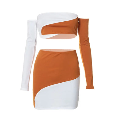 Sets for Women 2 Pieces Elegant A Line Shoulder Wrap Chest Long Sleeve Wrap Hip Outfit Skirt Set New Summer Women Dress Sets
