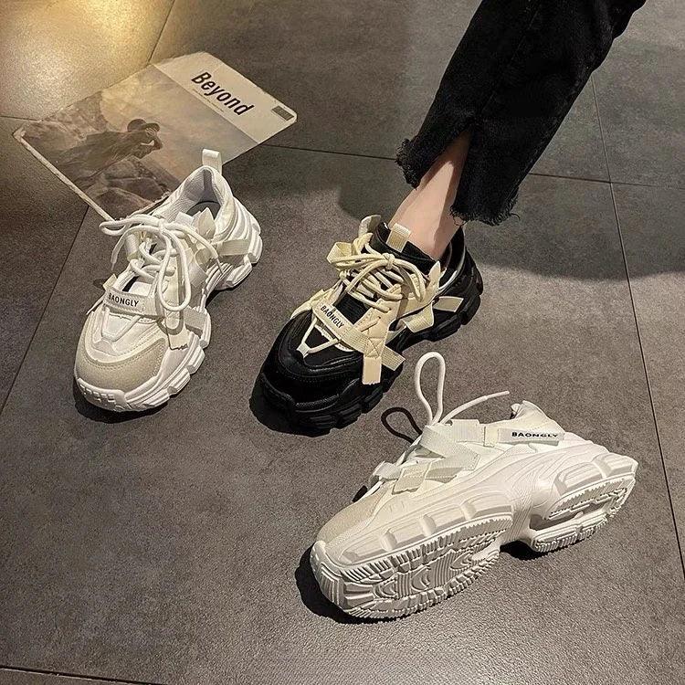 Sports Woman Footwear High on Platform Sneakers Lace Up Athletic Shoes for Women Quality Vulcanized Shoe Designer Luxury Light A