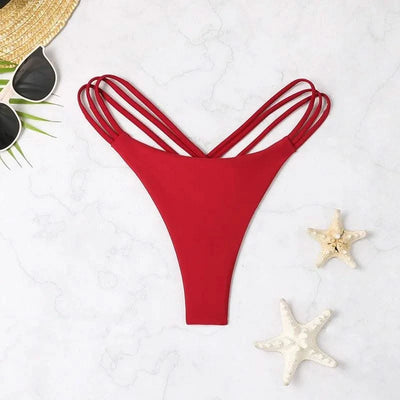 Sexy Bikini Thong Women Swimsuit Solid Hollow Out Low Waist Swimming Trunks Summer 2025 New Spice Girl Beach Vacation Bikinis