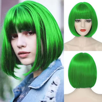 Short Bob Wig with Bangs 12 Inch Short Synthetic Bob Wigs Bangs for Women Natural Looking for Daily Use (Natural Black)