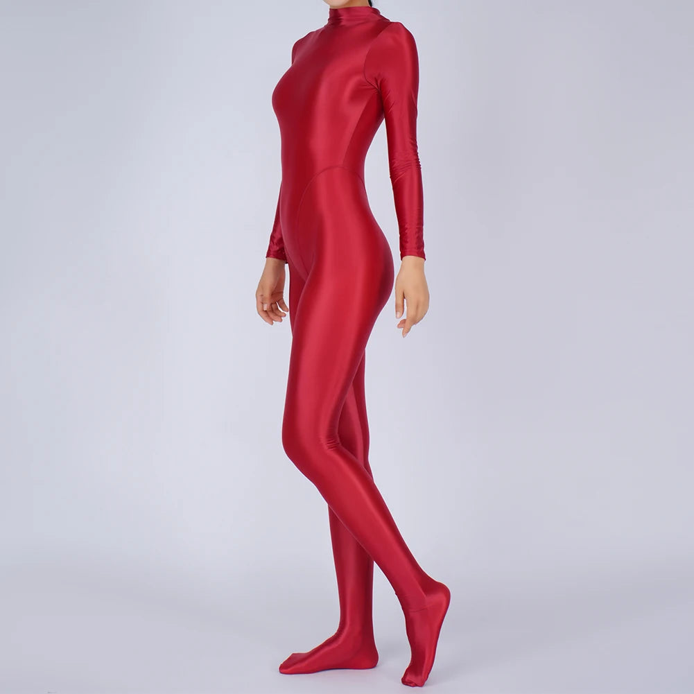 Sexy Womens Glossy Shiny Silky Tights Swimsuit Leggings Bodysuit Jumpsuit Ladies Elasticity Breathable Leotard Sleeping Romper
