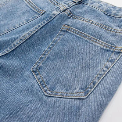High-waist Plus-size Women Jeans Loose Small Person Straight Crotch Versatile Slimming Trousers Cotton Material