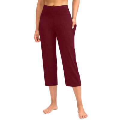 Women  Elastic High Waist 3/4 Pant Casual Active  Fit Wide Capris Leg Pants Trousers With Pockets Pants Woman брюки женские