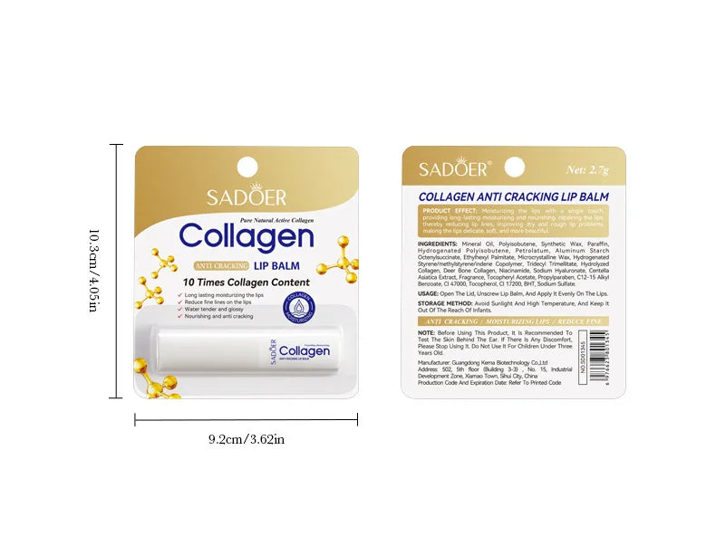 SADOER Collagen Lip Balm Moisturizing Anti Cracking Brightening  Repair Nourishing Hydrating Lipstick Lips Skin Care Products