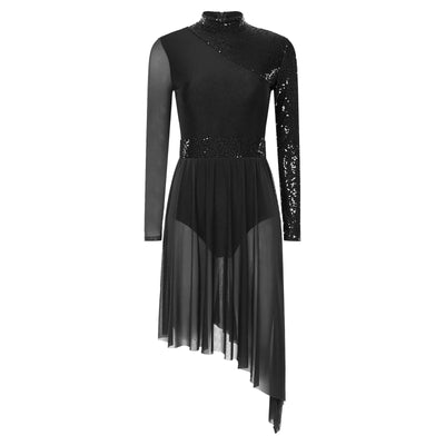 Women Modern Lyrical Dress Camisole Dance Costume Ballet Asymmetric High-Low Mesh Skirted Sleeveless Leotard Gymnastic Dancewear